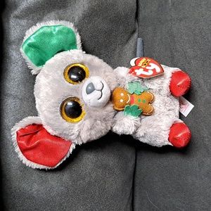 TY Beanie Boo "Mac" Christmas Plush 6" Mouse holding Gingerbread Man NWT